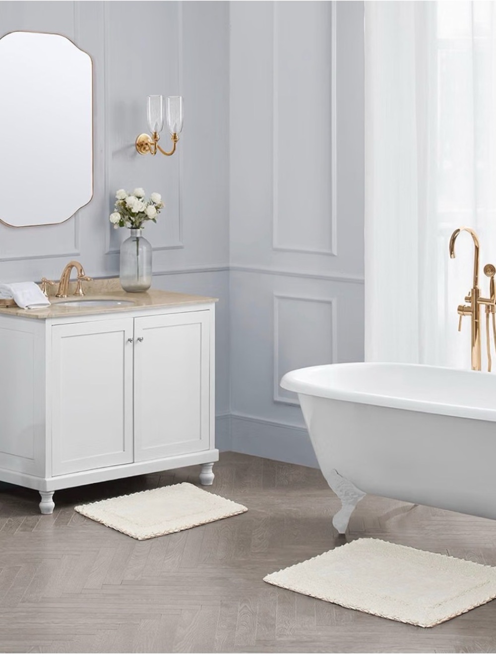 Beige Plush Bath Mat Set - Soft Absorbent Rugs for Bathroom by Laura Ashley